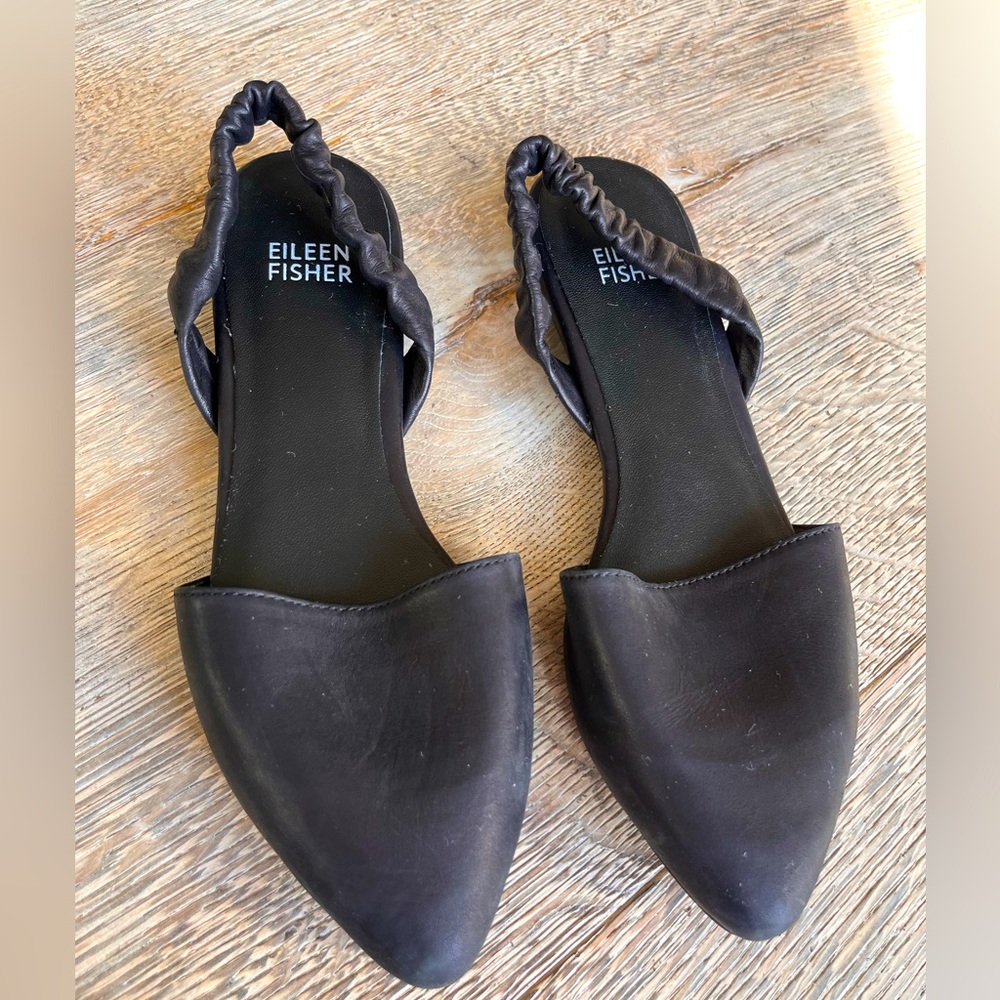 Eileen Fisher black leather flats size 5